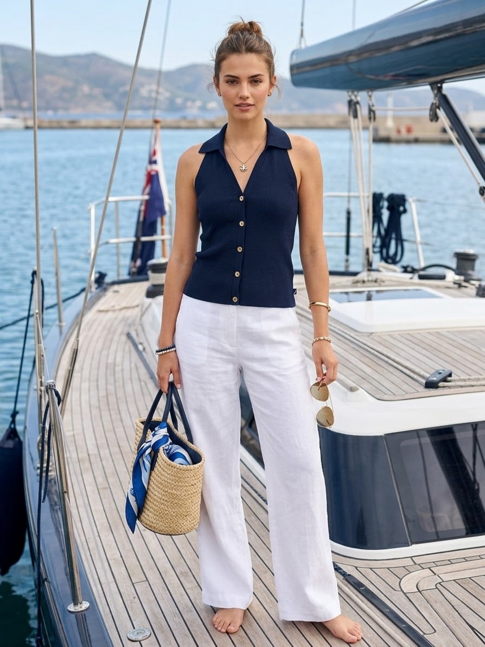 Nautica Navy Sleeveless Collared Knit Top
